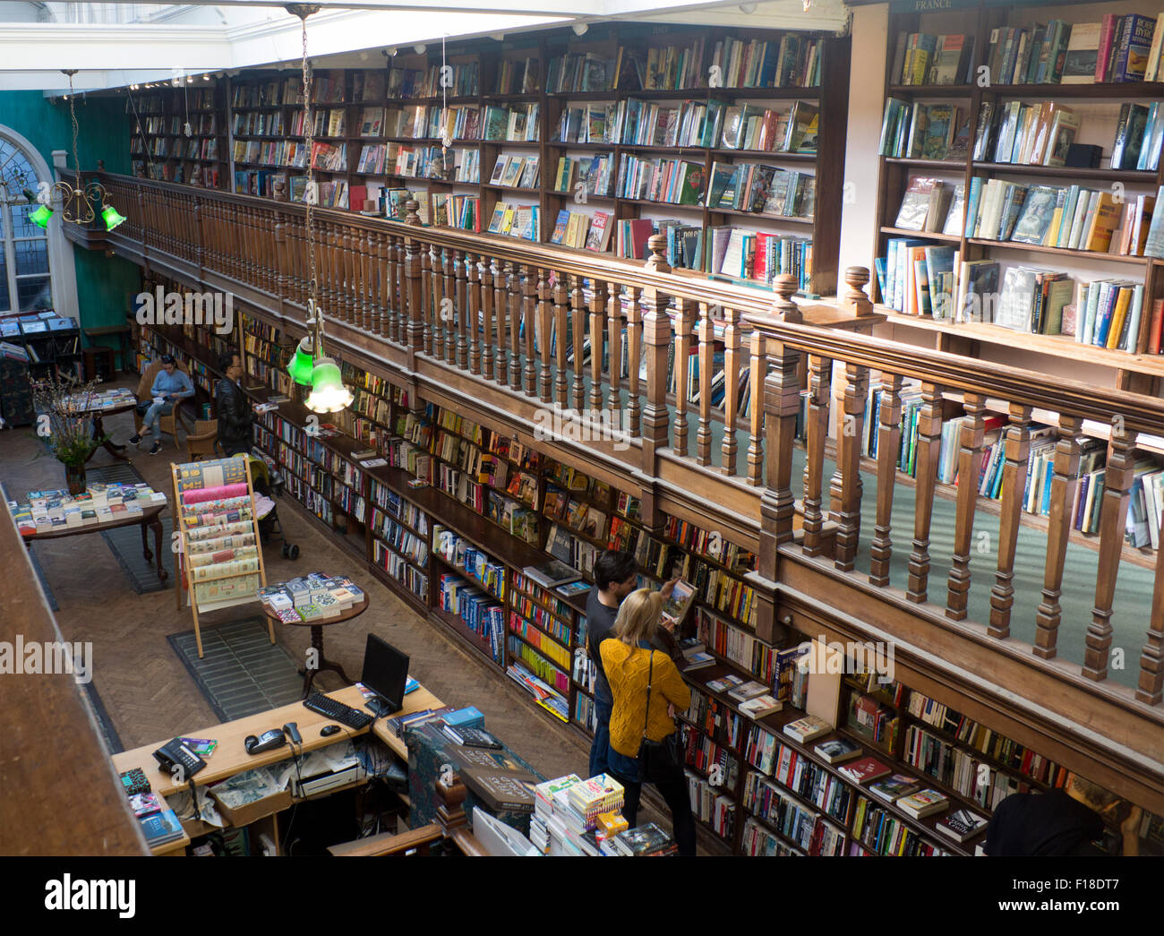Interior of Daunt Books independent travel bookshop Marylebone High Street London England UK Stock Photo