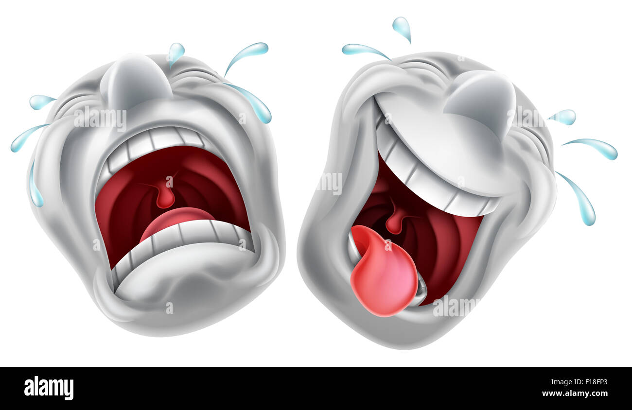 Theatre comedy and mask faces one laughing and one crying Photo - Alamy