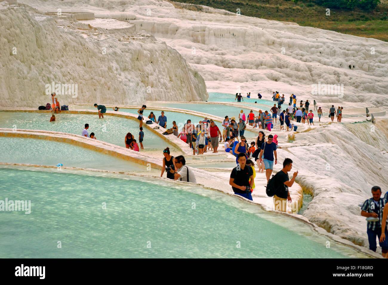 Pamukkale travertine pools at Pamukkale near Denizli, Turkey Stock