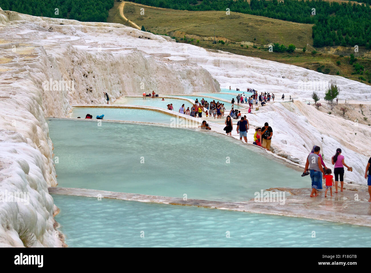 Pamukkale travertine pools at Pamukkale near Denizli, Turkey Stock