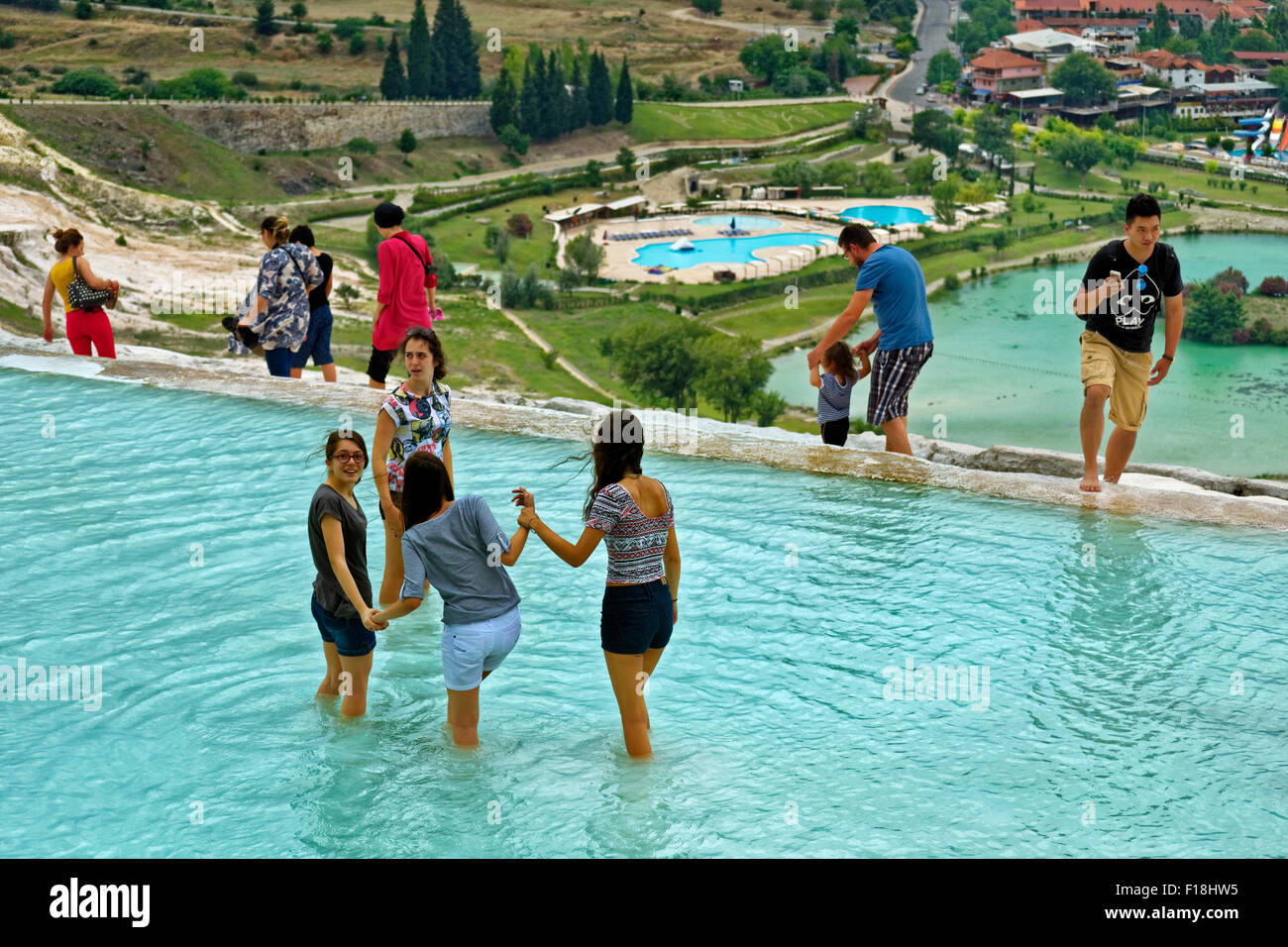 Pamukkale travertine pools near Denizli, Turkey Stock Photo