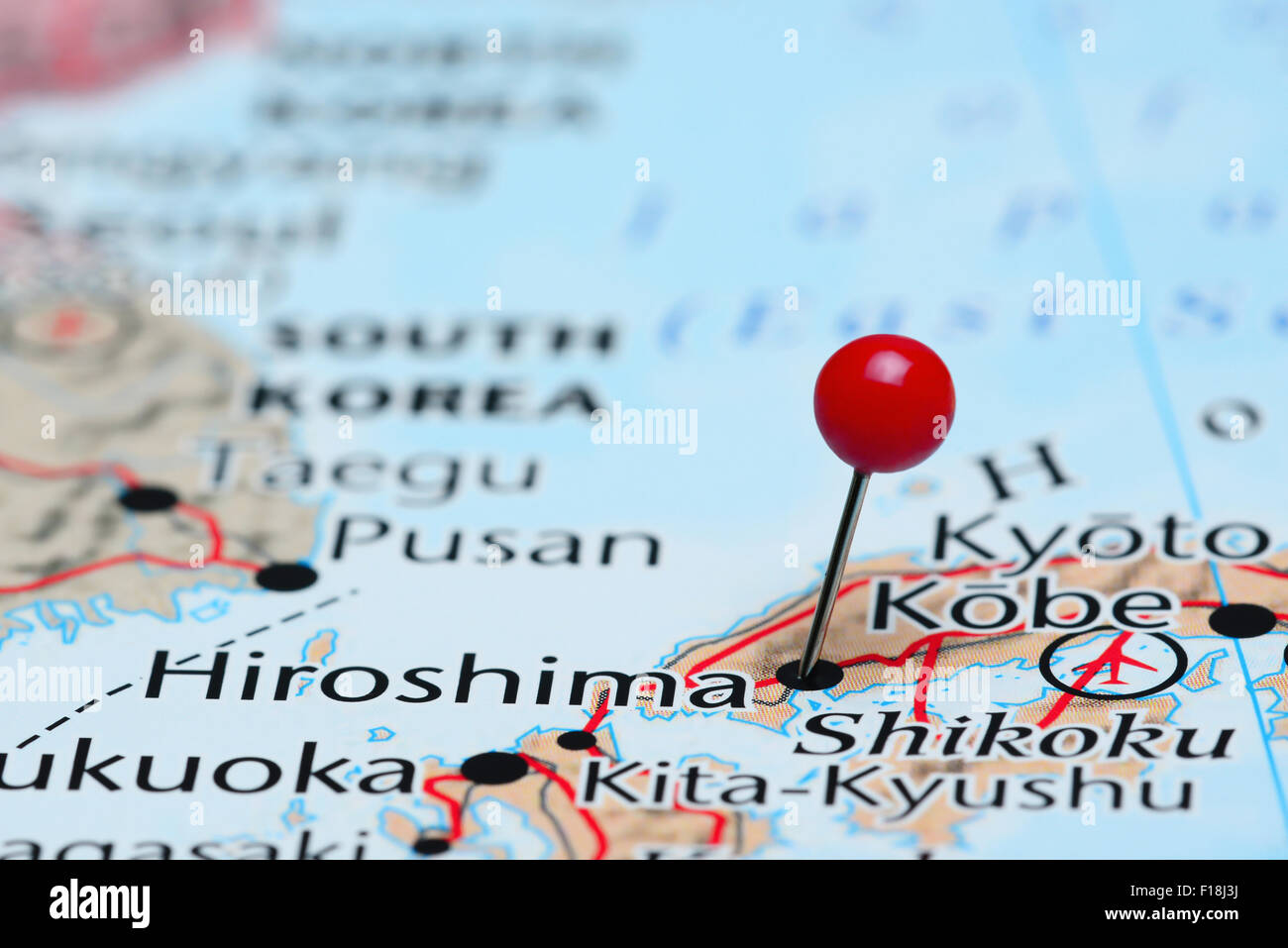 Hiroshima pinned on a map of Asia Stock Photo - Alamy