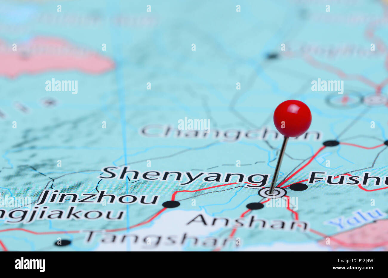 Shenyang pinned on a map of Asia Stock Photo