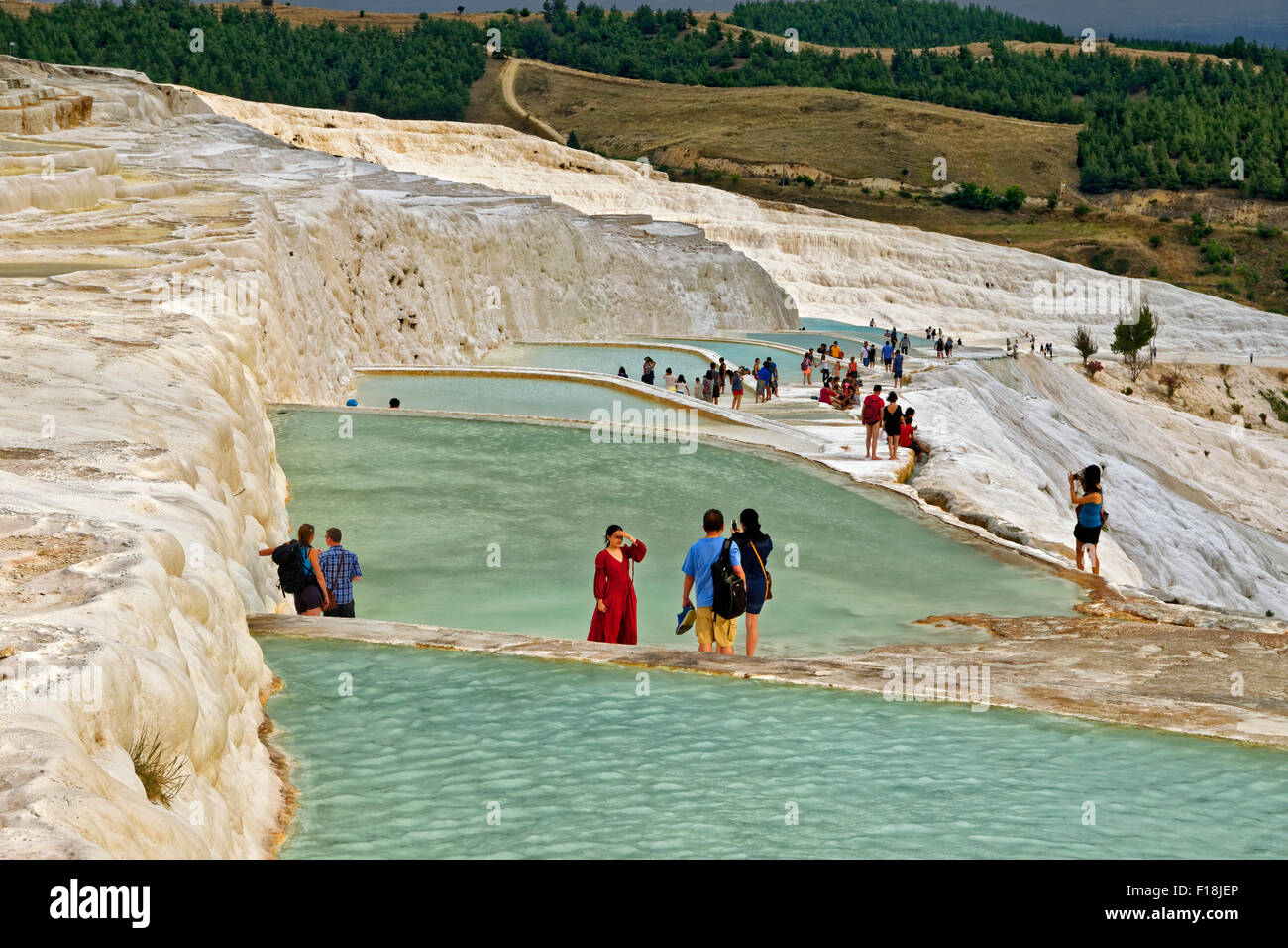 Pamukkale travertine pools at Pamukkale near Denizli, Turkey Stock Photo