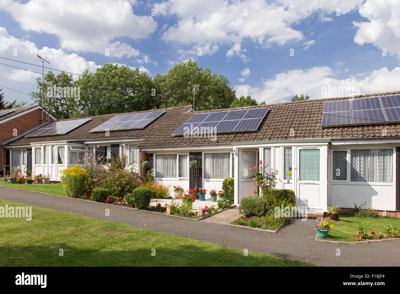 Solar panels on retirement bungalows, England, UK Stock Photo Alamy