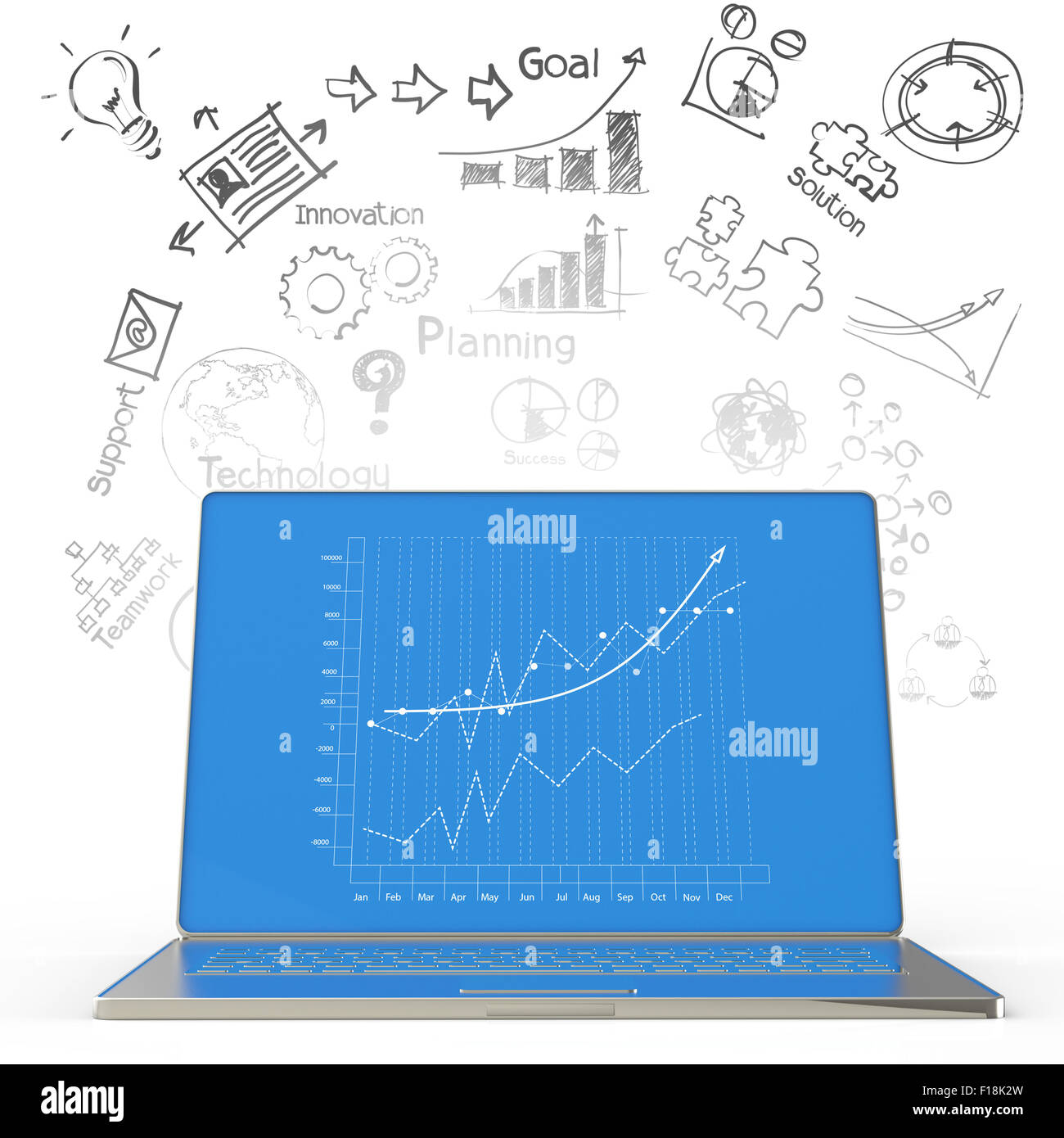 laptop computer with business diagram concept Stock Photo