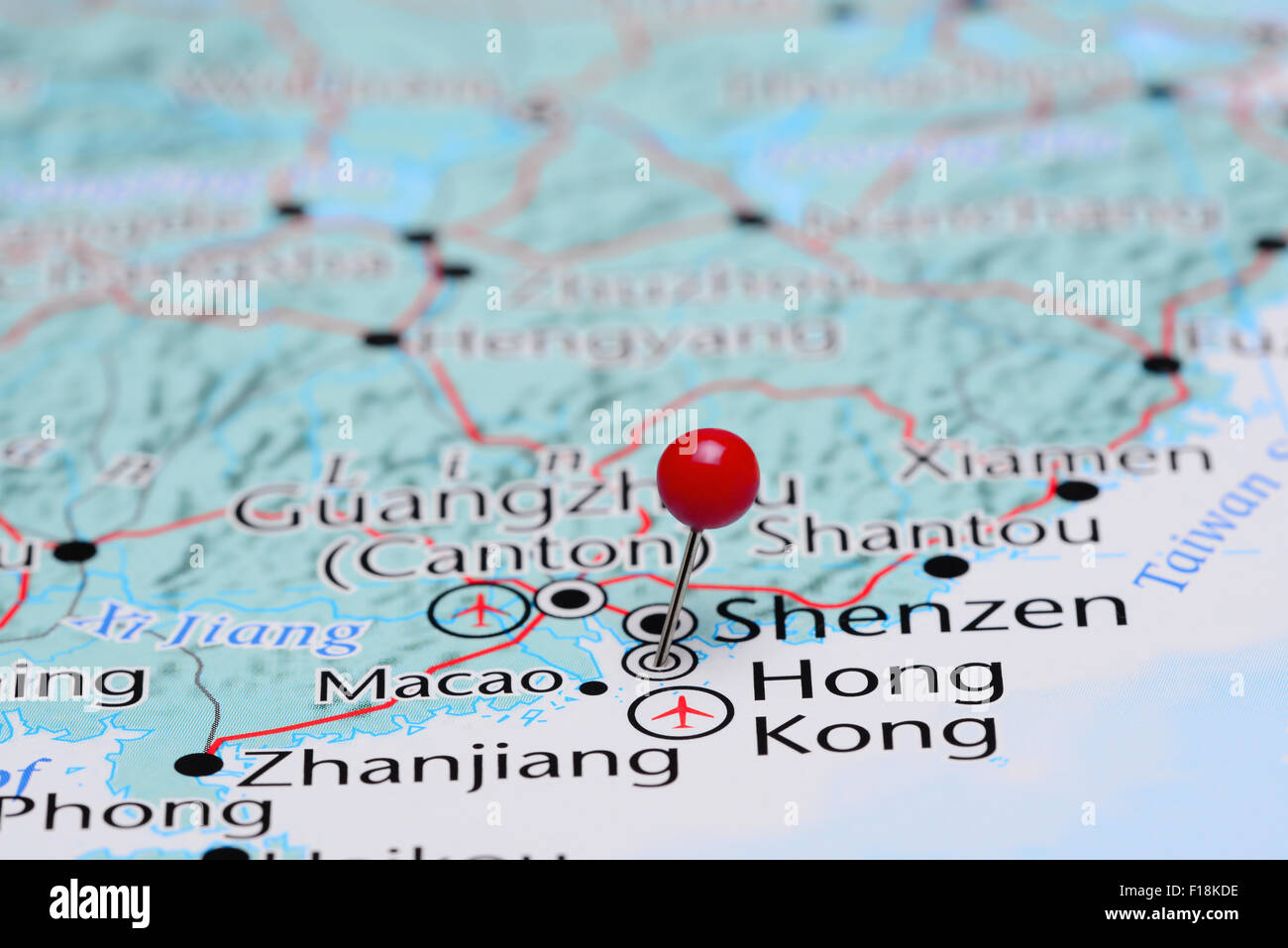 Hong Kong pinned on a map of Asia Stock Photo