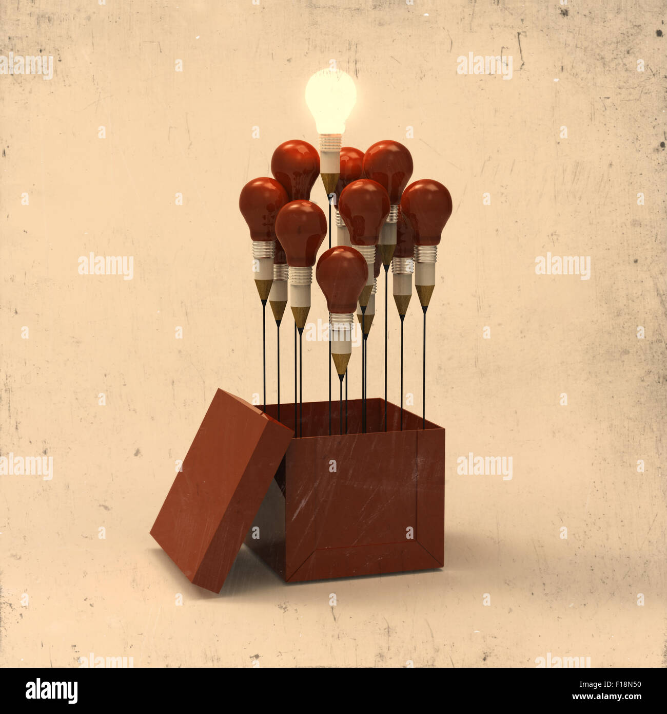 drawing idea pencil and light bulb concept outside the box as creative ...