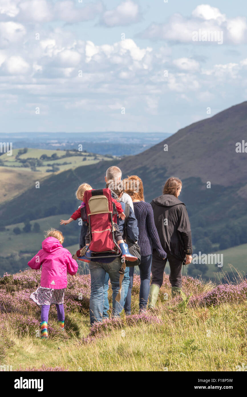 Family on a country walk on the Long Mynd, Shropshire, England, UK Stock Photo