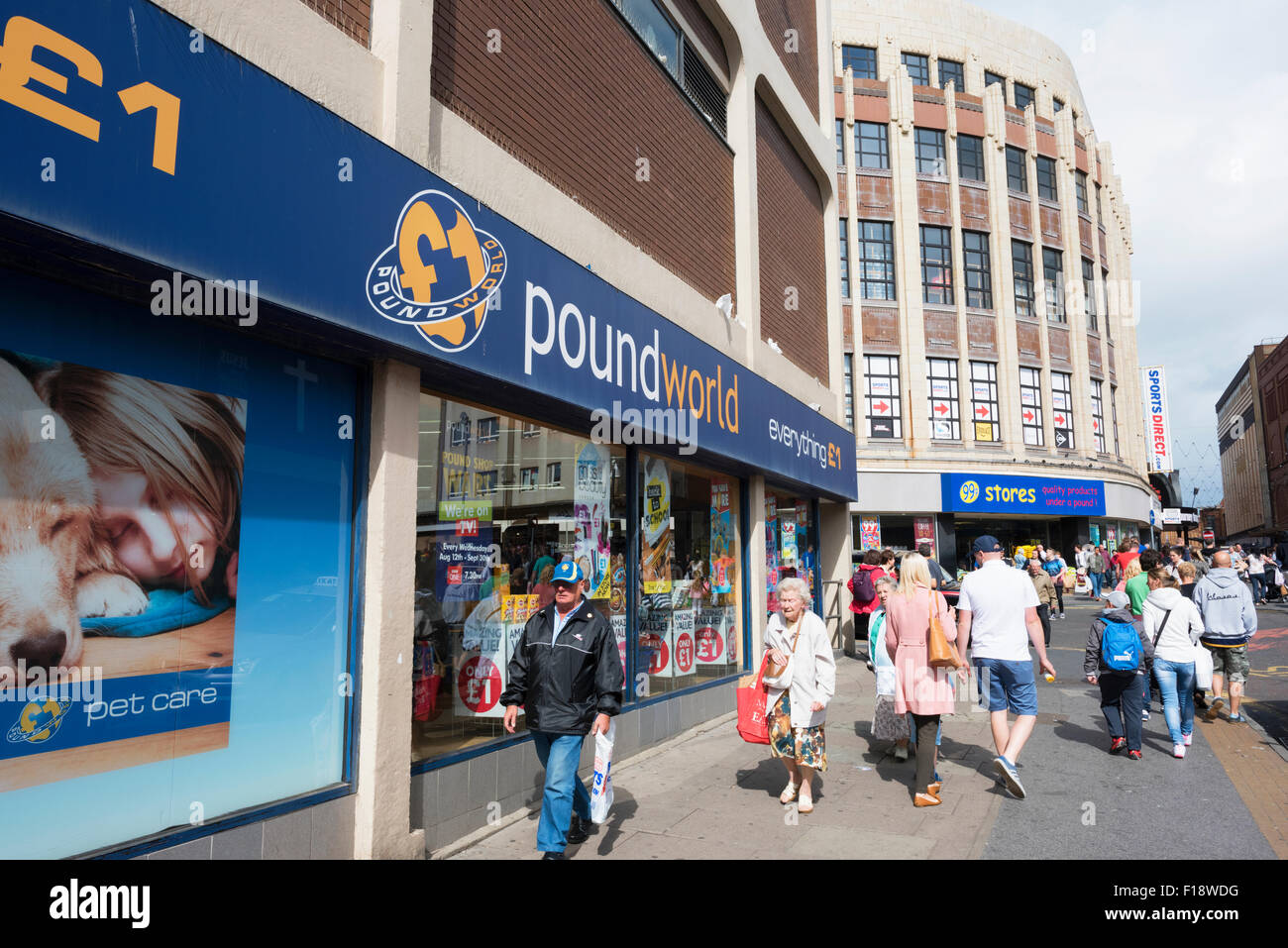 Poundworld shop next to a 99p shop in Blackpool, Lancashire Stock Photo