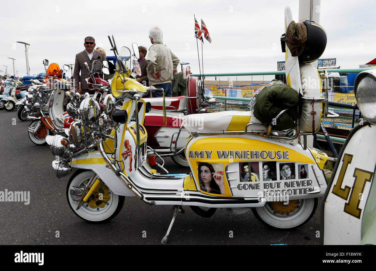 Brighton, UK. 30th August, 2015. A scooter dedicated to Amy Winehouse
