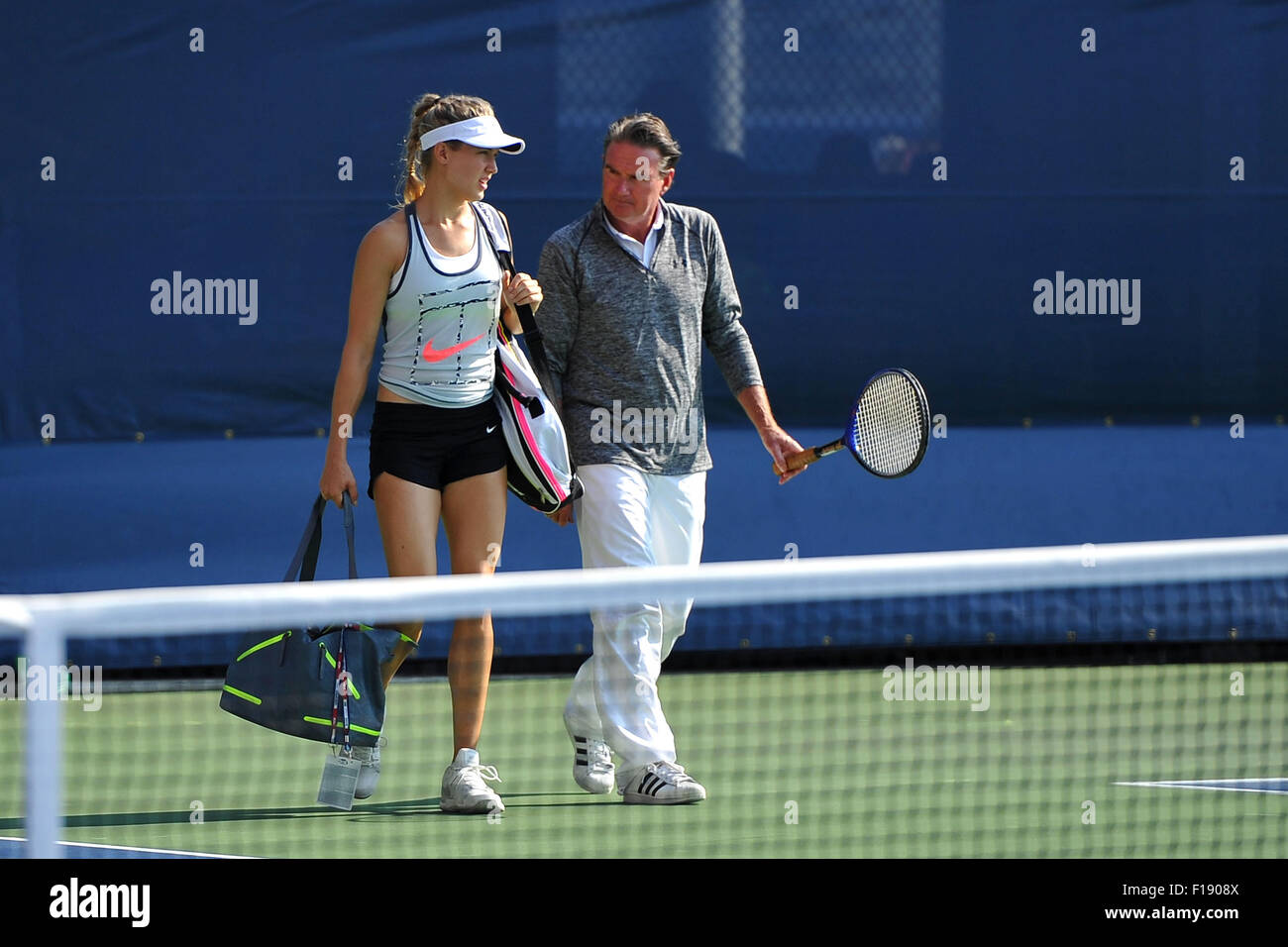 29.08.2015. New York City, NY, USA, US Open Tennis tournament, player  preparations and kids day. Eugenie Bouchard (CAN) with new coach Jimmy  Connors (USA Stock Photo - Alamy