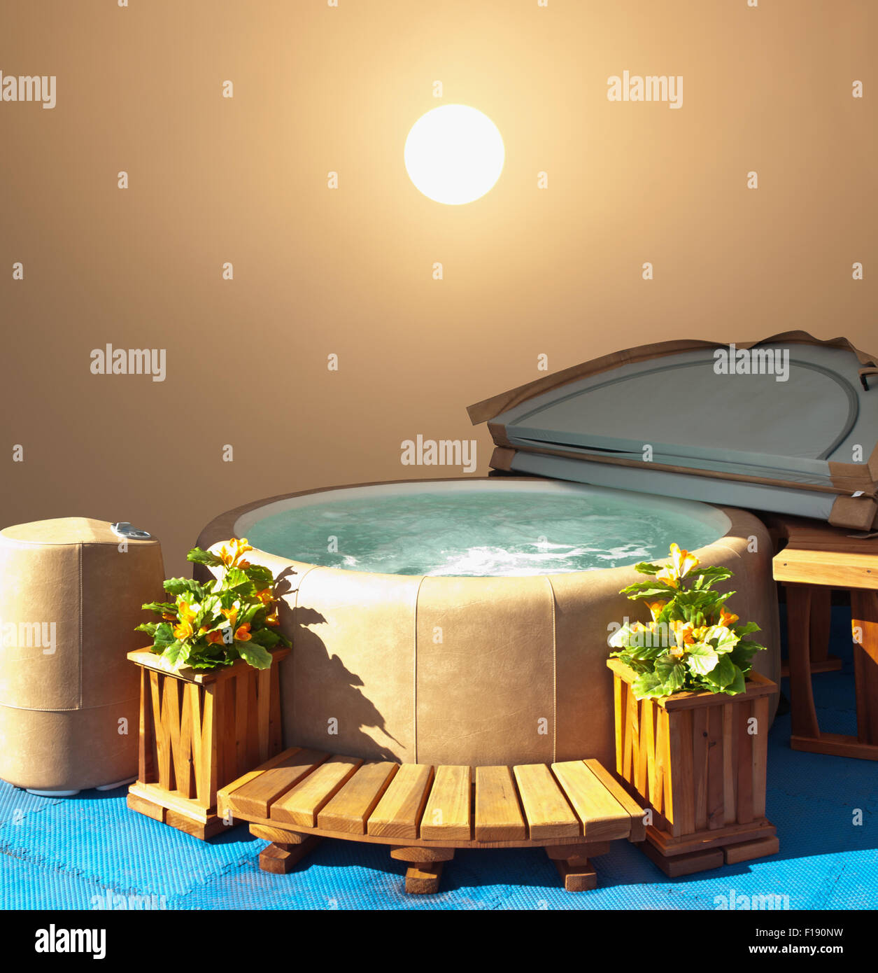 small hot tub with sun background Stock Photo