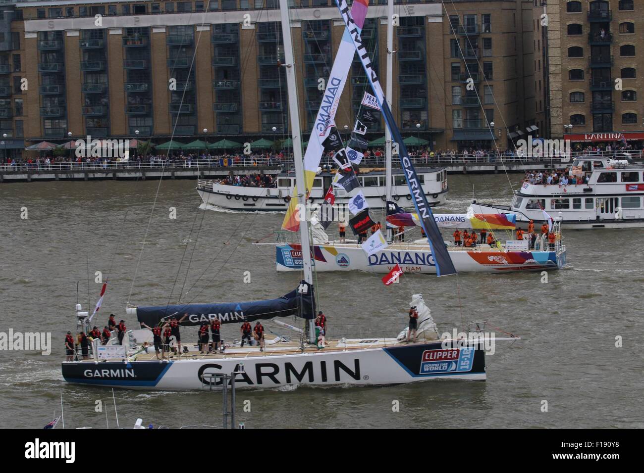 London, UK. 30th August, 2015. clippers have set sail from London for the start of the round the world clipper race. Credit:  darren Attersley/Alamy Live News Stock Photo
