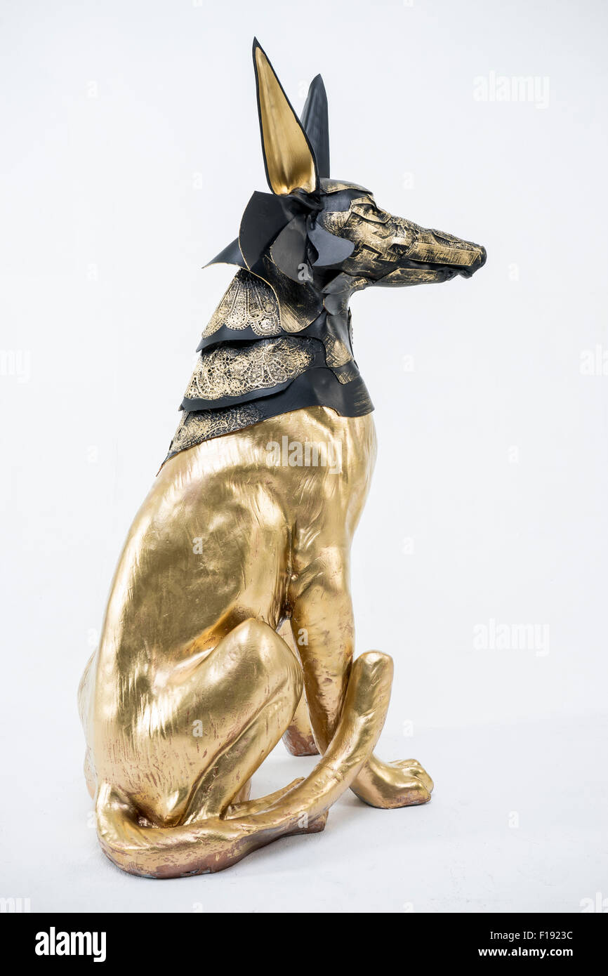 sculpture of the Egyptian god Anubis, gold figure and black jackal Stock  Photo - Alamy