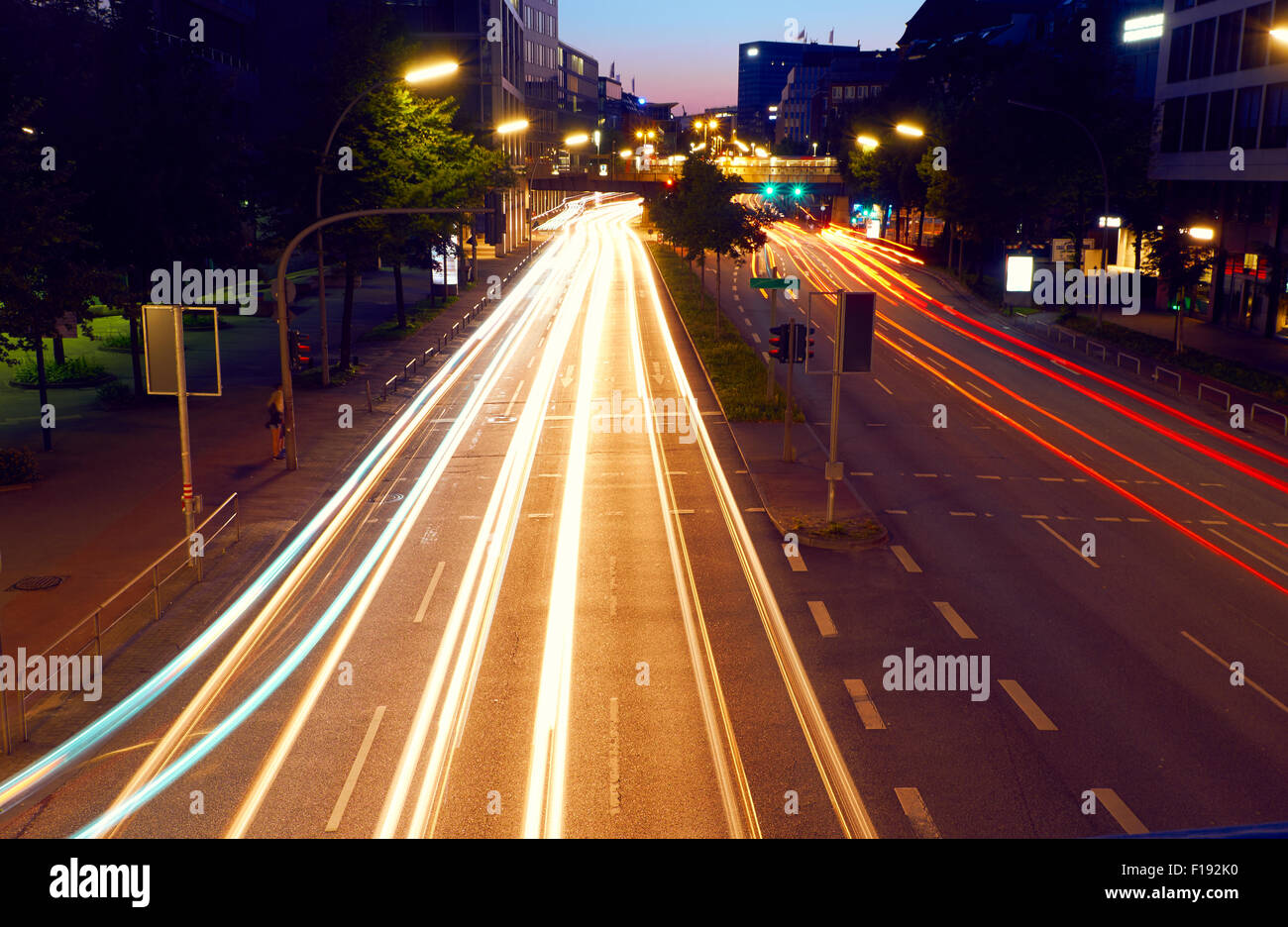 Car light trails of night scene, modern city night background Stock Photo