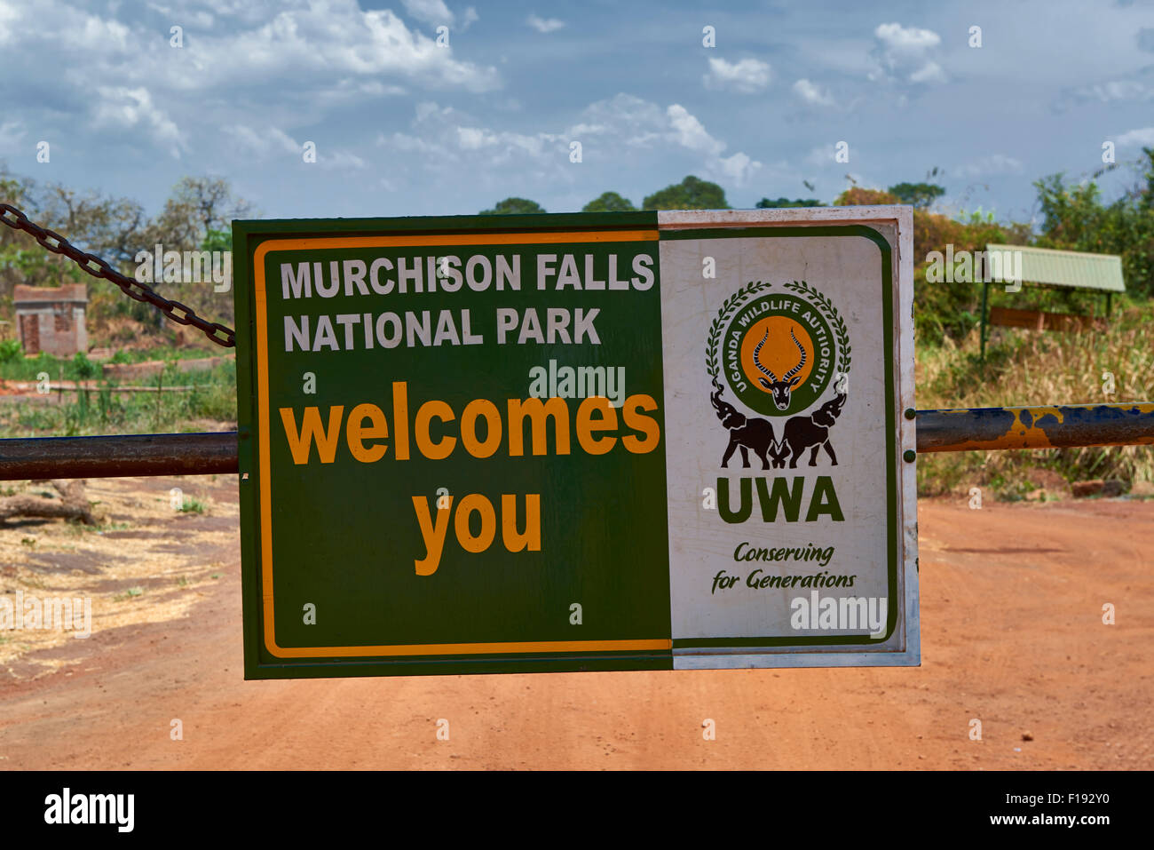 sign at gate to Murchison Falls National Park, Uganda, Africa Stock Photo