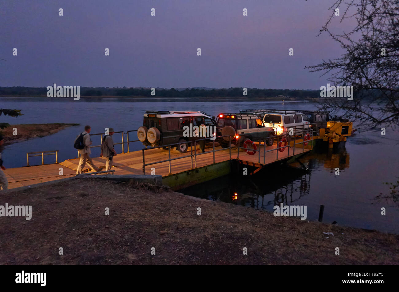 Car Ferry crossing river Nile, Murchison Falls National Park, Uganda, Africa Stock Photo