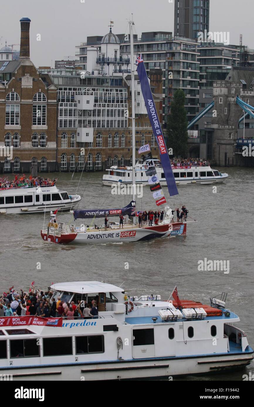 London, UK. 30th August, 2015.clippers have set sail from London for the start of the round the world clipper race. Credit:  darren Attersley/Alamy Live News Stock Photo