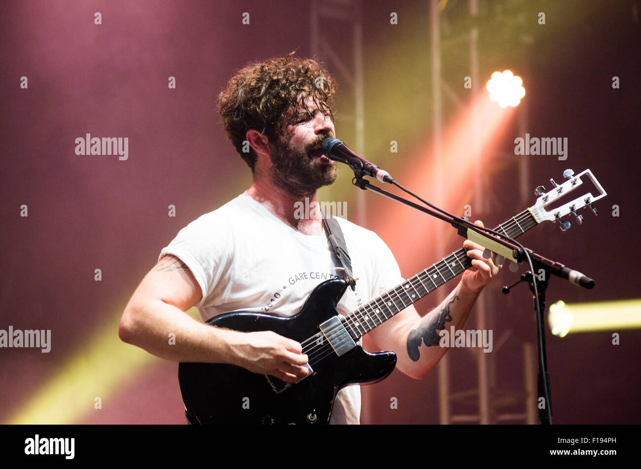 Leeds, UK. 30th Aug, 2015. Foals perform a surprise set on the NME / Radio 1 stage at Leeds Festival, Leeds, UK on 30th August 2015 Credit:  Nicholas Wesson/Alamy Live News Stock Photo