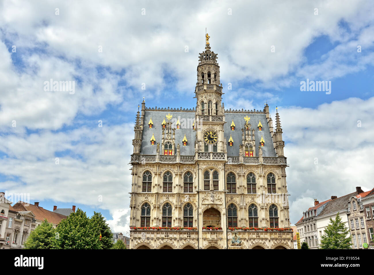 Exterior of medieval gothic city hall of Oudenaarde, Belgium Stock Photo