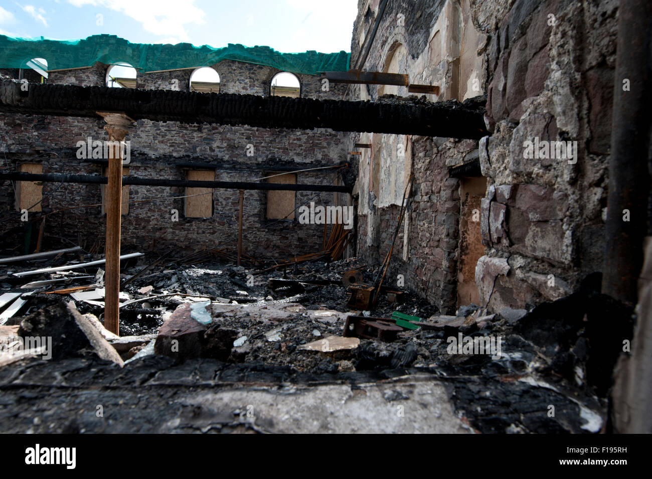The burnt out shell of a chapel in the village of Aberfan. The chapel ...