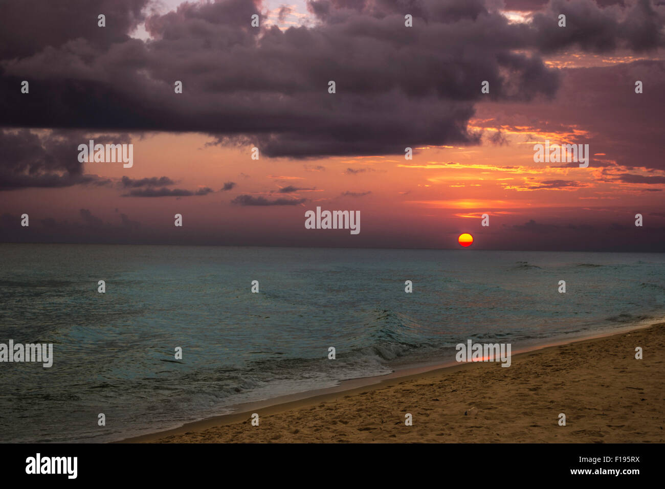 Sunset on the Gulf of Mexico Atlantic ocean in Panama City Beach, Florida Stock Photo