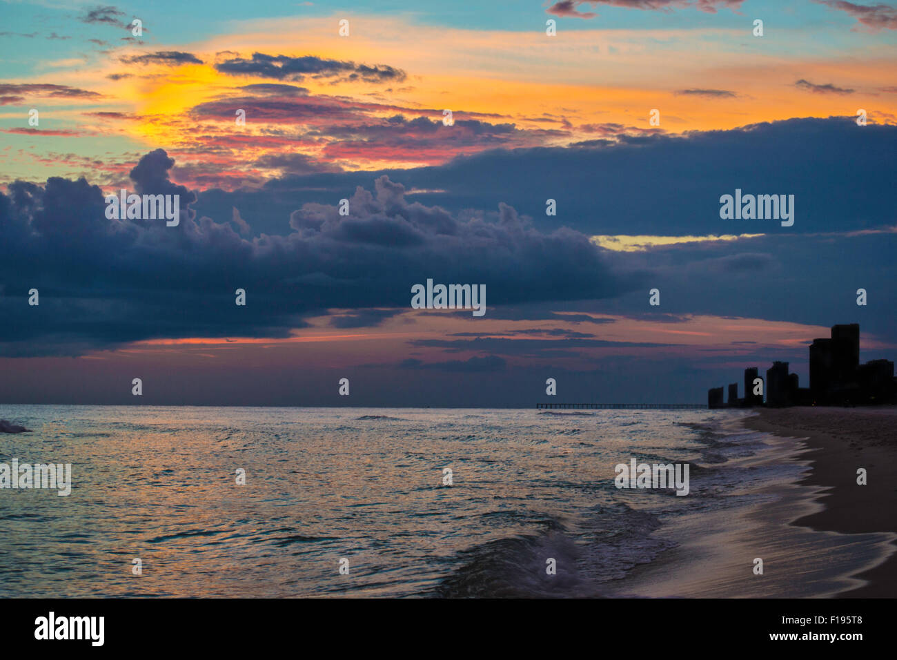 Sunset on the Gulf of Mexico Atlantic ocean in Panama City Beach, Florida Stock Photo