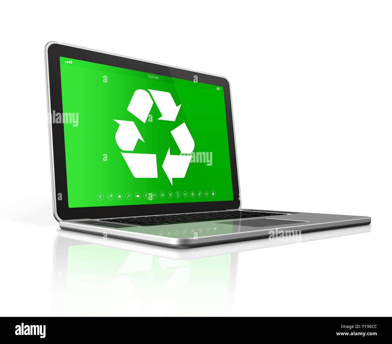 3D Laptop with a recycle symbol on screen. environmental conservation