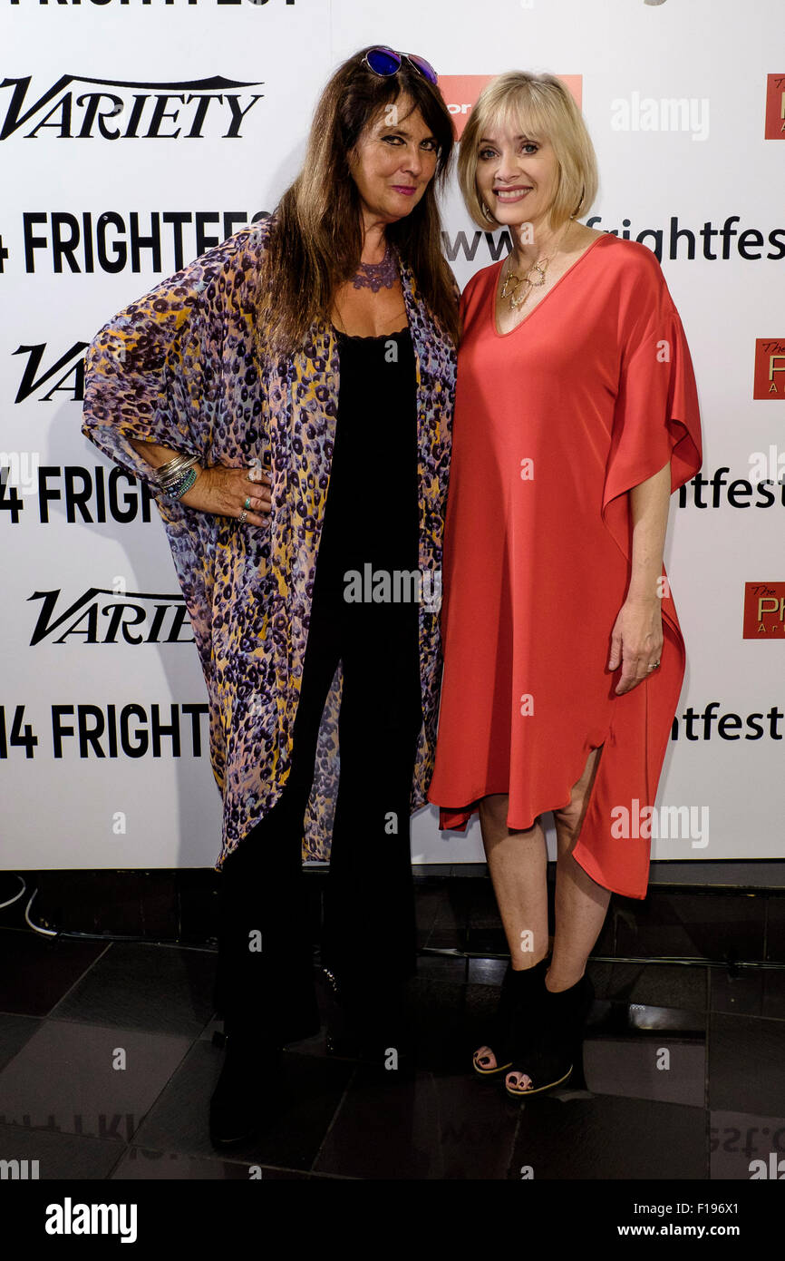 Scream and Scream Again!! Caroline Munro and Barbara Crampton attends the Frightfest 2015 on 30/08/2015 at The VUE West End, London. The classic  Hammer 'Scream Queens' got together as they each promoted their own films at the festival. Picture by Julie Edwards/Alamy Live News Stock Photo