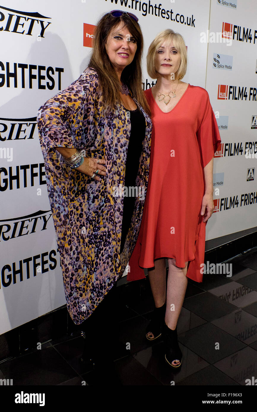 Scream and Scream Again!! Caroline Munro and Barbara Crampton attends the Frightfest 2015 on 30/08/2015 at The VUE West End, London. The classic  Hammer 'Scream Queens' got together as they each promoted their own films at the festival. Picture by Julie Edwards/Alamy Live News Stock Photo