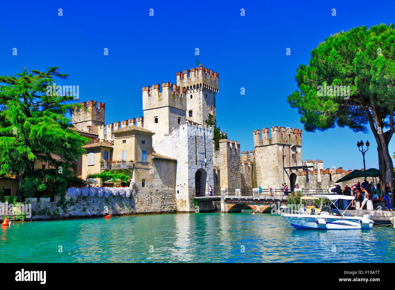 beautiful Lago di Garda and castle Scaglier. Italy Stock Photo