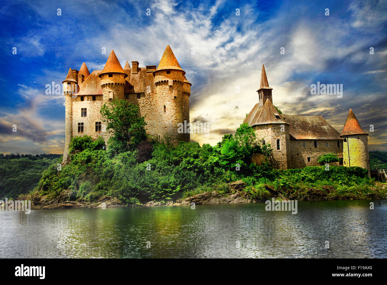 impressive medieval castle 'chateau de Val' in France Stock Photo
