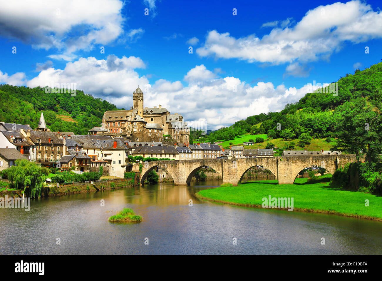 Estaing one of the most beautiful villages in France (Aveyron Stock