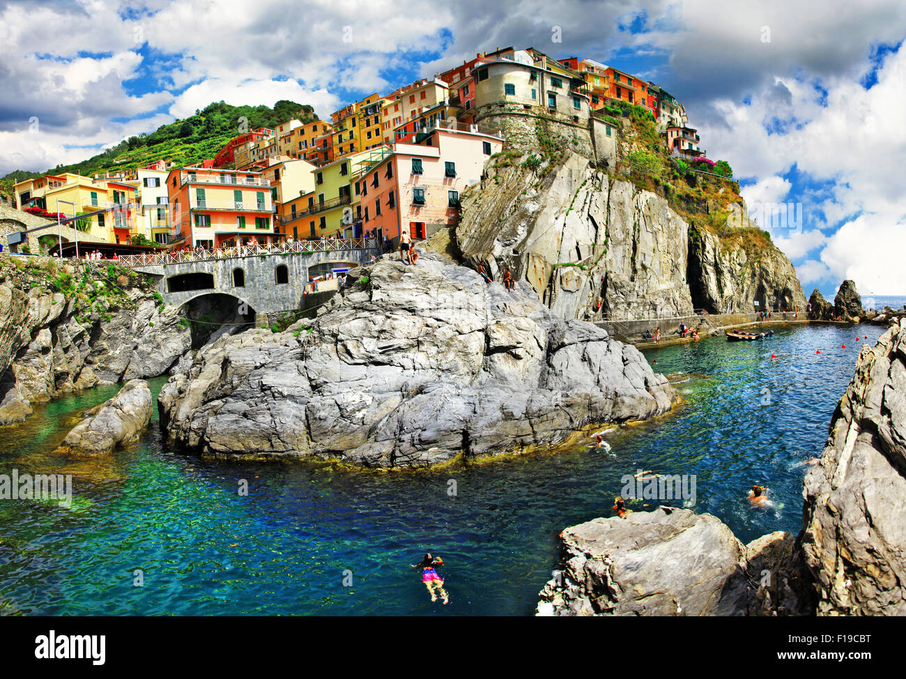 beautiful villages of famous Cinque terre in Liguria - Manarolla, Italy Stock Photo