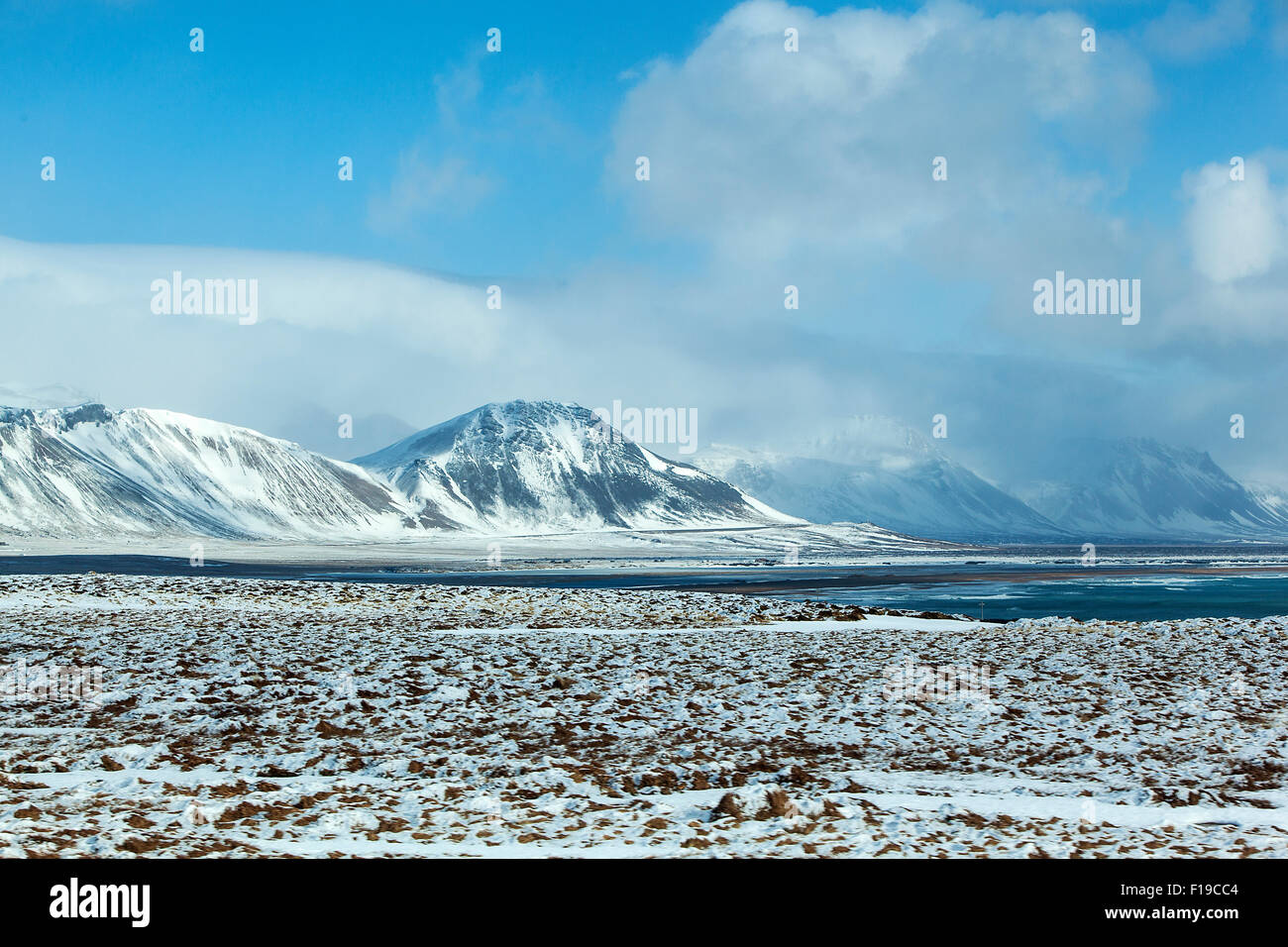 Impressive winter mountain landscape in Iceland Stock Photo