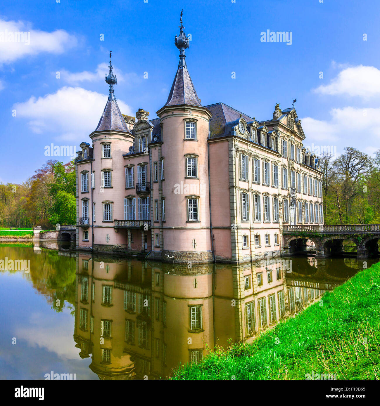 romantic medieval castles of Belgium- Poeke Stock Photo