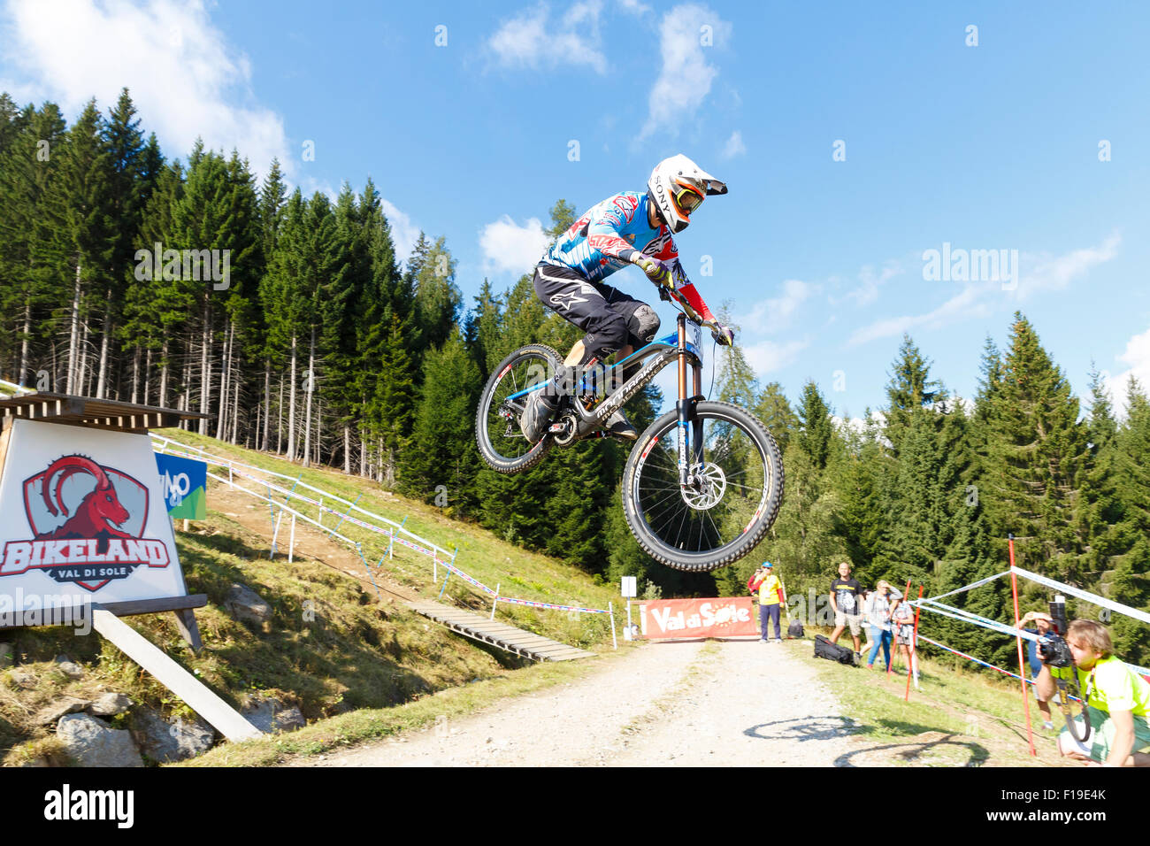 Val Di Sole, Italy - 22 August 2015: Ms Mondraker Team,  Rider Pekoll Markus in action during the mens elite Downhill final Stock Photo