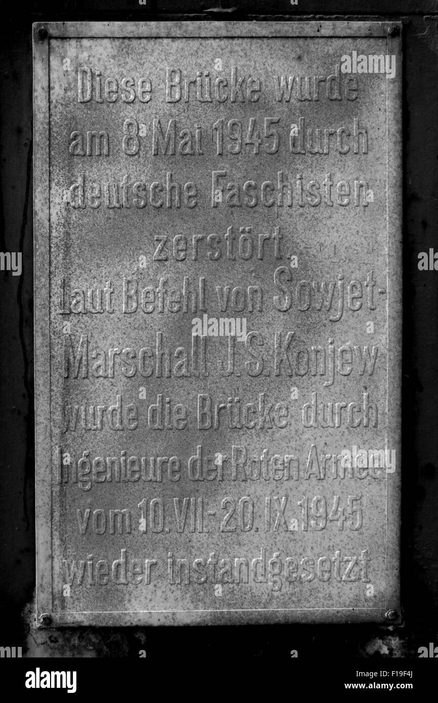 Monochrome picture of a plaque adorning Mauterne Bridge, which links Stein and Mautern an der Donau in Lower Austria Stock Photo