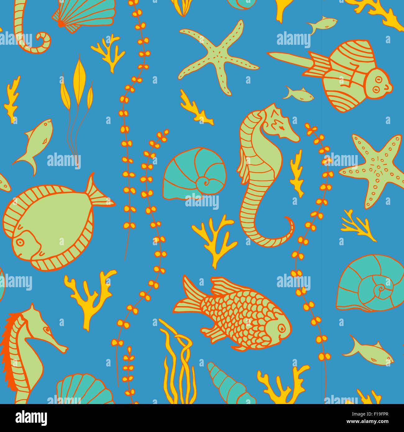 Seamless pattern with hand drawn fishes Stock Vector Image & Art - Alamy