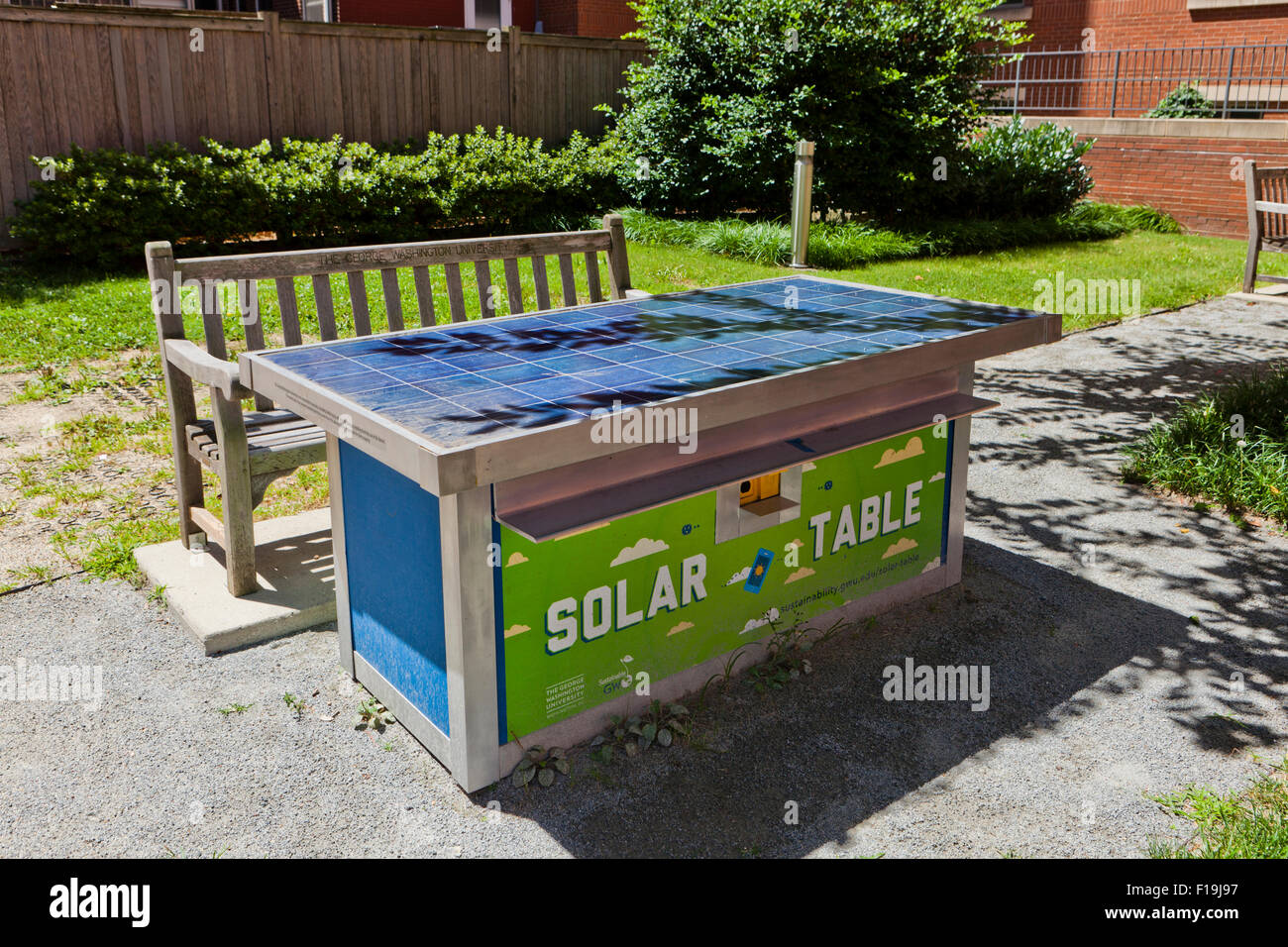 Solar charging table on Washington University campus USA Stock