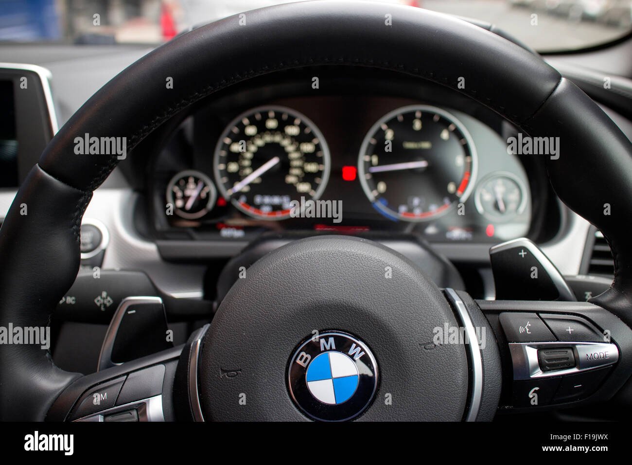 BMW 6 series M sport steering wheel and dashboard Stock Photo