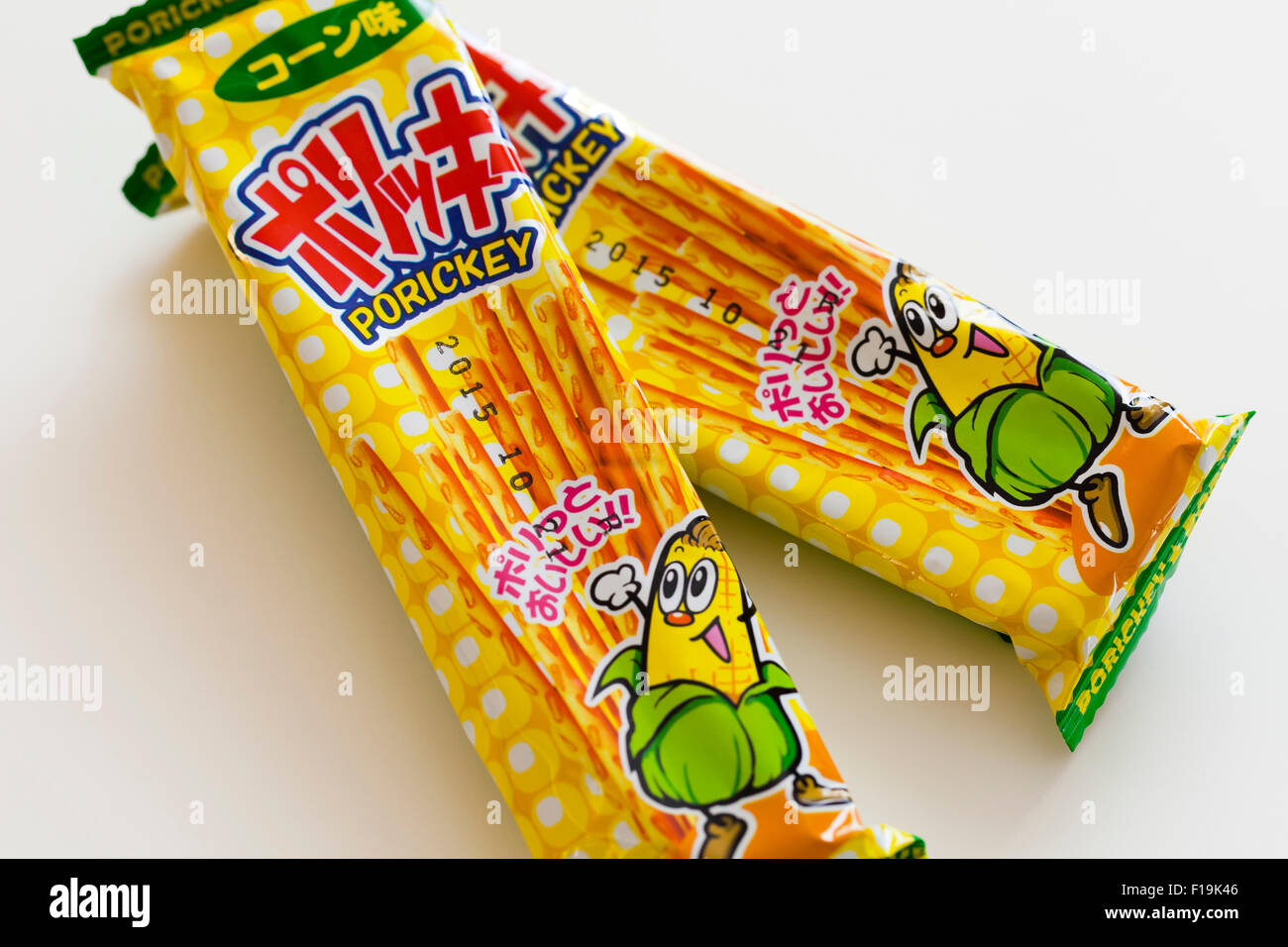 Porickey corn flavored pretzel sticks in Japanese packaging Stock Photo