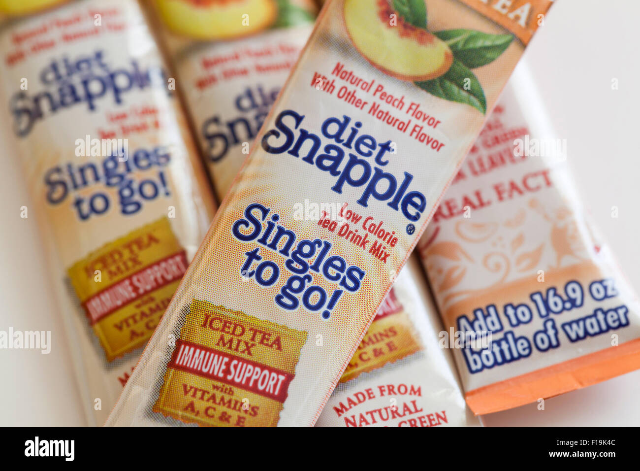 Diet Snapple Singles to Go iced tea mix packages - USA Stock Photo