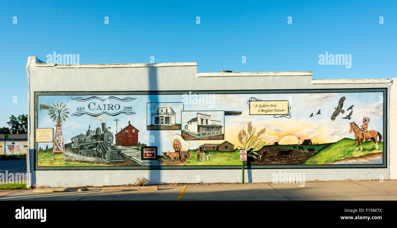 Nebraska, Cairo, wall mural, small town at Eastern end of Sandhills Journey Hwy 2 Scenic Byway Stock Photo