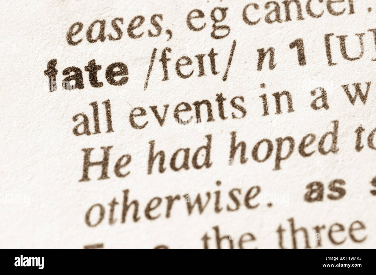 Definition of word fate in dictionary Stock Photo