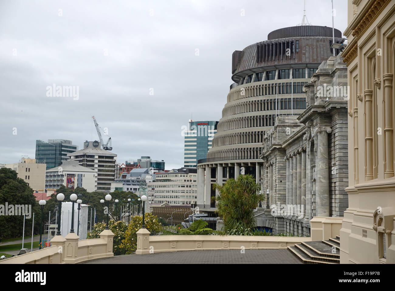 WELLINGTON, NEW ZEALAND, JULY 27, 2015: The seat of New Zealand Government, Parliament House in Wellington, New Zealand Stock Photo