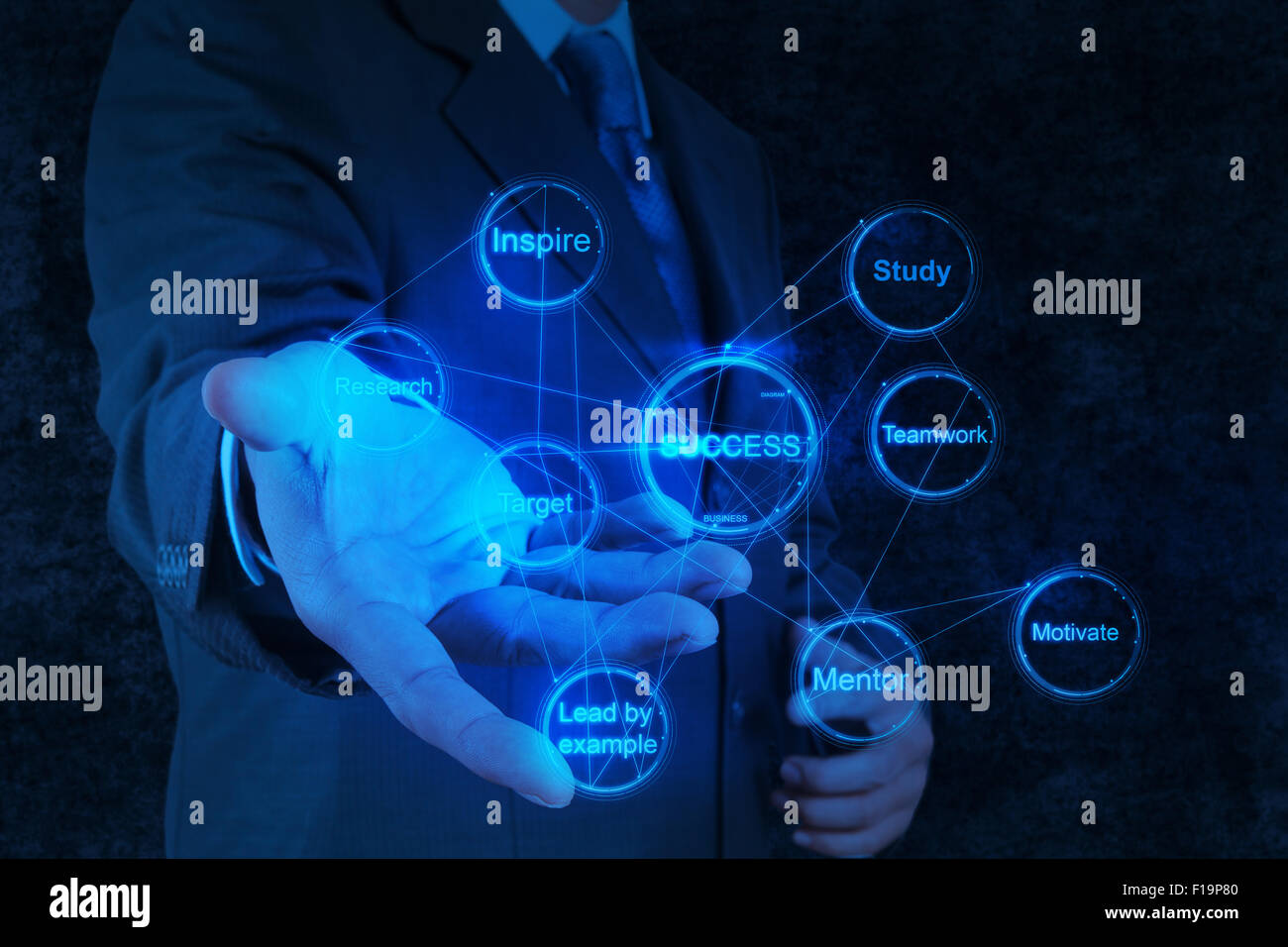 businessman hand shows gear business success chart concept Stock Photo