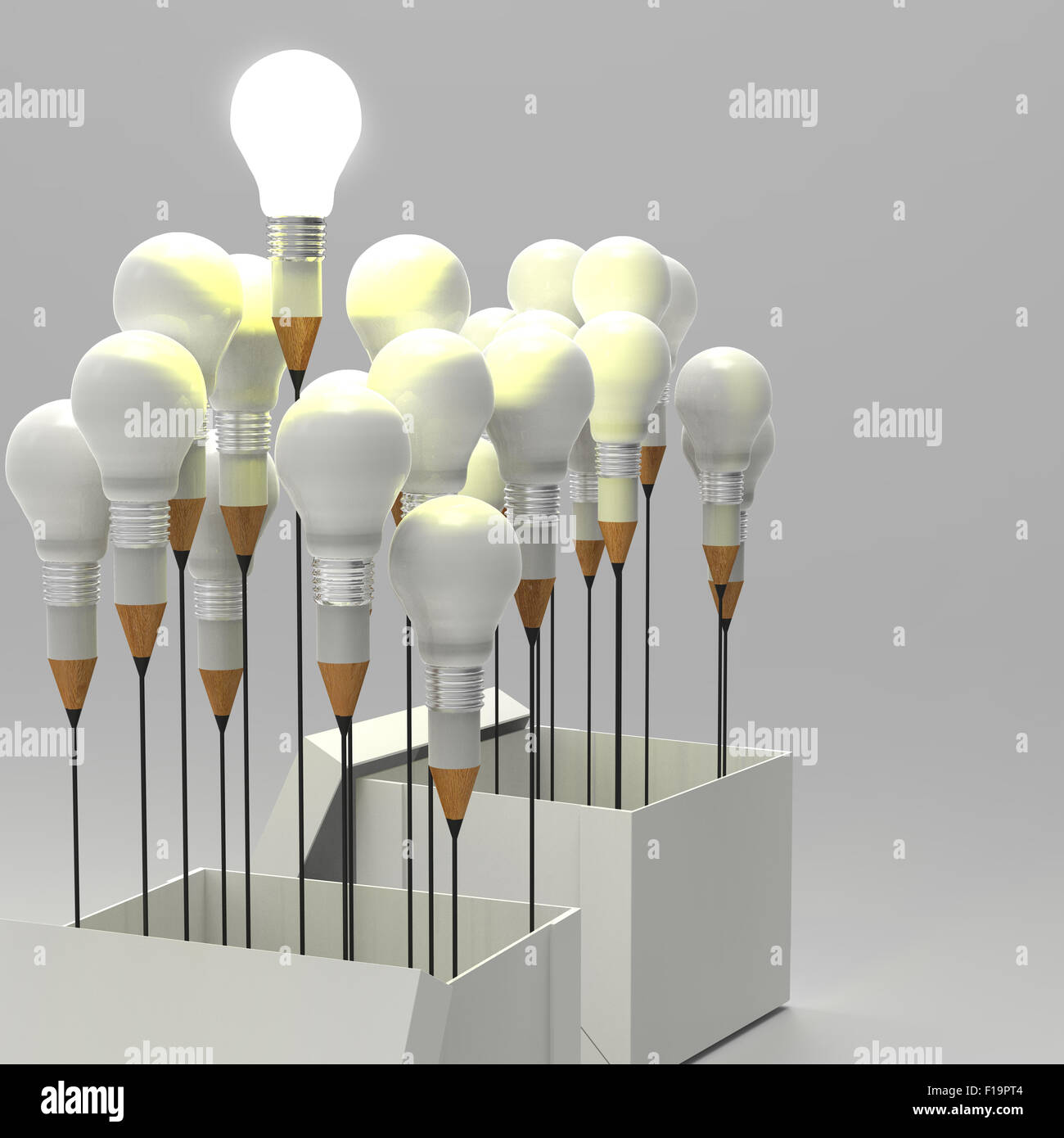 drawing idea pencil and light bulb concept outside the box as creative ...