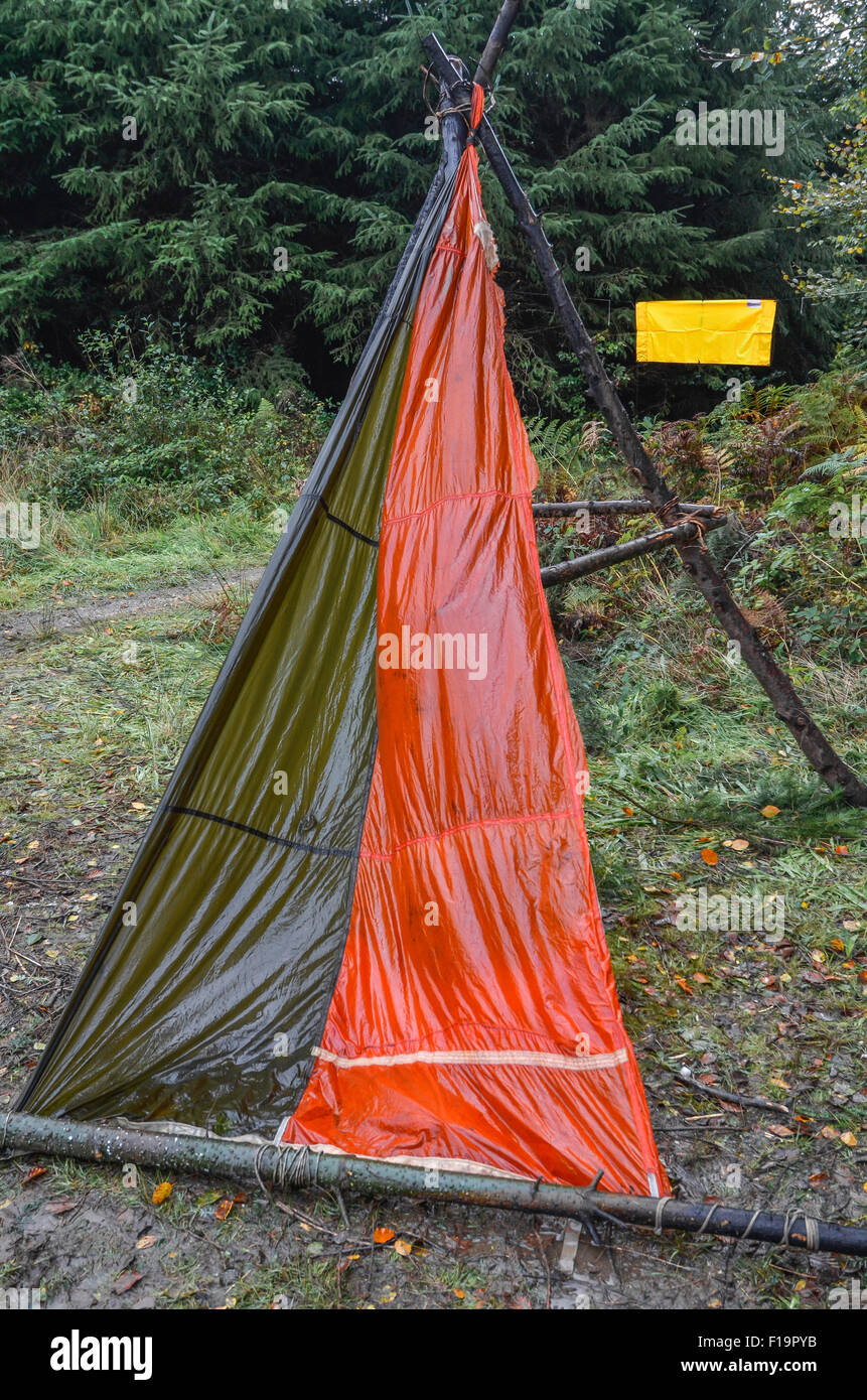 Survival concept - Parachute gores used for ground to air / and pedestrian signalling in survival situations. Behind enemy lines concept. Stock Photo